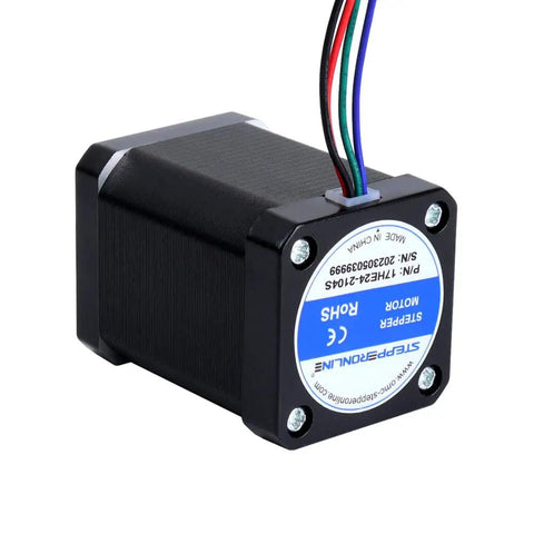 Beefy Torque Nema 17 Stepper Motor Bipolar 60Ncm with compact black body and colored wires, ideal for 3D printers and CNC machines