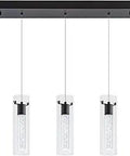 Black Five Light Pendant Light for Kitchen Island and Dining Room with Modern Bubble Cylinder Design in sleek black finish.