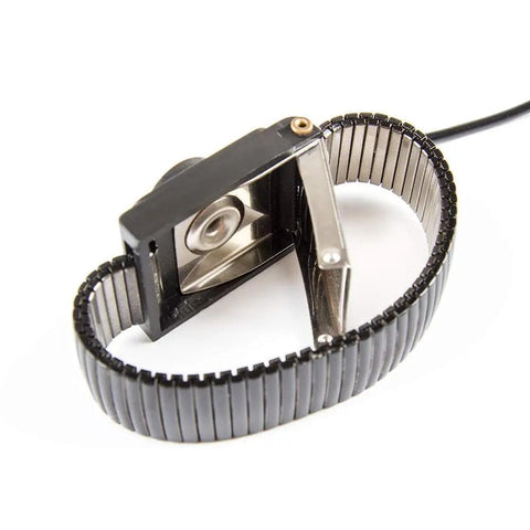 Close-up of Anti Static ESD Adjustable Metal Wrist Strap With 8 Foot Coiled Cord, showing interior and clasp detail.