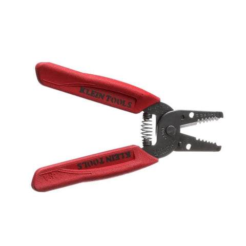 Made In USA Compact Wire Stripper And Cutter For 16 To 26 AWG Stranded Wire With Narrow Nose Self Opening Spring, red handles