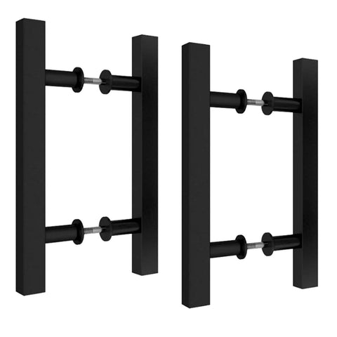 12 Inch Square H Shape Barn Door Pull Handle Dual Side Stainless Steel For Glass And Wood Doors Tough As Nails Heavy Duty Sliding Barn Door Shower Door Black Finish Pack Of 2, showing two black H-shaped handles against a white background