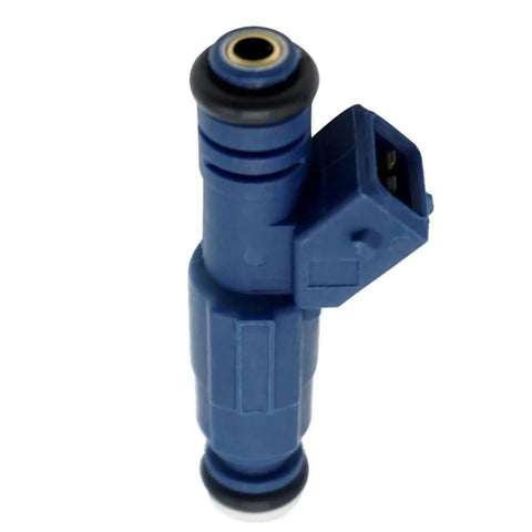 Six 0280155712 Fuel Injectors Kit For Cadillac Catera Saab 900 9000 9 5 Boost MPG And Smooth Engine Performance Balanced Fuel Delivery Replaces Worn Injectors Premium Quality Car Parts blue fuel injector close-up
