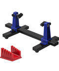 Multifunctional Welding Jig With Adjustable Cable Clamp And Slip Base For Electronics Assembly And Circuit Board Soldering Sweet Grip No Sweat Setup Heavy Duty Fixturing Tool in blue and black, featuring adjustable clamp and rubber base.