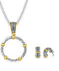 Double Rope Twisted Wire Jewelry Set With Gold Bar Enhancer Pendant 2mm Box Chain Necklace 45cm Plus 5cm Extension C Shape Earrings Lobster Clasp Everyday To Party Ready Gift shown, featuring gold and silver accents.