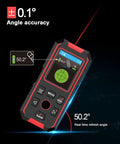 Heavy Duty Stud Finder Wall Scanner With 60 Ft Laser Measure Built In Digital Spirit Level showing angle accuracy display.
