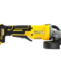 Rock Solid 20V Max Brushless Cordless Angle Grinder With 4 Inch Guard showing side view, designed for demolition and rebar projects.
