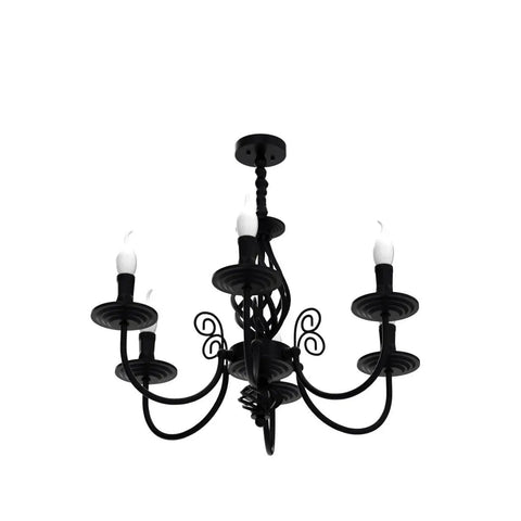French Country Chandelier For Kitchen And Dining Room Vintage Candle Style Six Light Farmhouse Pendant Light In Matte Black