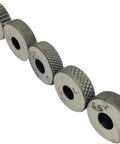 Single Wheel Knurling Tool Holder For Knurling Operations With Multiple Pattern Knurls, HSS knurls displayed in a row