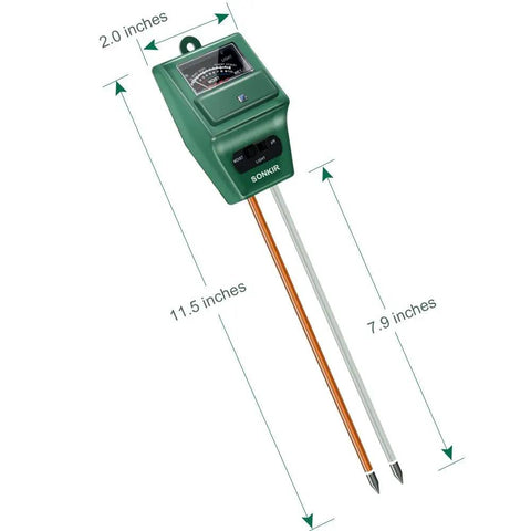 3 In 1 Soil Moisture Light And PH Tester For Garden Lawn Farm Care, All Purpose Gardening Tool Kit For Indoor Outdoor Use with size measurements