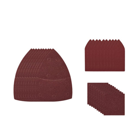 30 Piece Mixed Sandpaper Kit With 60, 80, 120, 240 Grits for Wood Metal Drywall displayed in various shapes