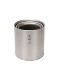 Dope Titanium Double Wall Insulated Coffee Mug With 15 Oz Capacity stacks neatly for ultralight camping and backpacking.