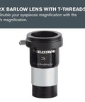 2x Barlow lens from AstroMaster Beginner Friendly Eight Piece Eyepiece And Filter Kit For Starter Telescopes with labeled magnification