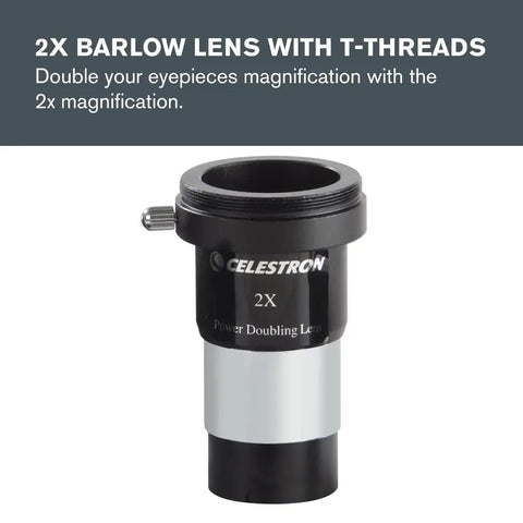 2x Barlow lens from AstroMaster Beginner Friendly Eight Piece Eyepiece And Filter Kit For Starter Telescopes with labeled magnification
