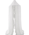 Tot Friendly Cozy Kids Bed Canopy With Lace Chiffon Netting And Pom Poms Dreamy Princess Fairy Tent For Nursery