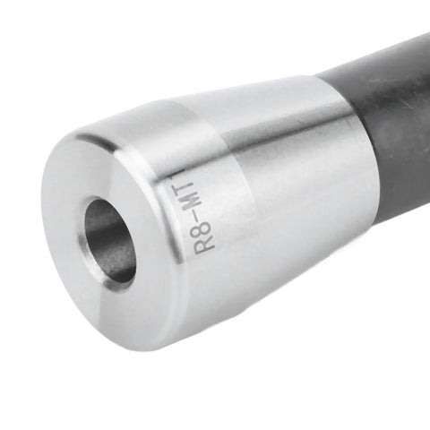 Front end view of R8–MT1 Morse taper drill sleeve adapter in alloy steel with central bore