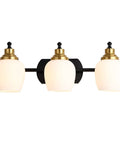 Bold Black And Gold 3 Light Vanity Light Fixture With White Glass Globe For Bathroom Wall Sconce Modern Matte Black Body With Warm Brass Accents
