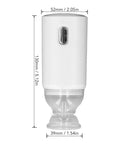 Front view of white cordless electric air pump with switch; 130mm tall, 52mm wide.