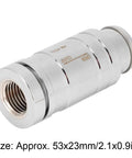 Brass Drain Valve With G1/4 Internal Thread For PC Water Cooling System, horizontal design, silver finish, 53x23mm size.