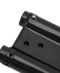 Close-up of Two Way Self Closing Double Action Spring Hinge Black Stainless Steel With Screws for café, saloon, pub doors and gates.