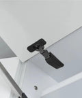 Hidden Cabinet Door Hinge With Silent Damping And Soft Close Premium Kitchen Hinge Set installed on white cupboard door.