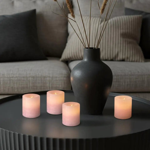 Pink Marble Real Wax Flameless Candles Votive Set With Gentle LED Flicker 2 Inch Wide By 2.2 Inch High 6 Pack Batteries Included Mess Free And Romantic For Weddings And Spa Decor