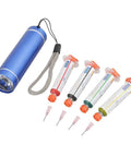 No Clean Solder Flux Liquid Paste Repair Tool Set For PCB And BGA Boards With Needle Tip And Built In Light, featuring flux pastes and light.