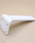 Rock Solid Heavy Duty Folding Shelf Brackets 2 Pack Wall Mounted Right Angle Supports For Open Shelving DIY Projects Ready To Install With Hardware White Powder Coated Steel side view of bracket