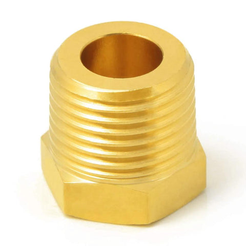 Solid brass reducer bushing 1in to 1/4in NPT adapter for plumbing and air setups, high temperature and pressure tolerant, pack of two.