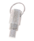 Heavy Duty Ladder Pull Pin Featuring Snap Tight Locking Design And No Sweat Quick Release Spring Plunger For Pro Shop Maintenance And Dependable Equipment Setup Style C, metallic grey, threaded end, with keyring.