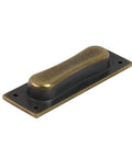 Single antique brass recessed door edge pull for sliding doors and cabinets, size 85x31x13 mm, solid brass construction, rust resistant.