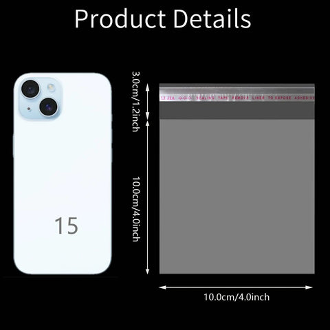 Clear 4x4 Inch Resealable Cookie Bags, 200 Pack next to smartphone for size comparison, self-sealing cellophane, 2.8 mil thick