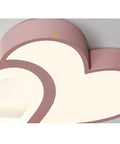 Close-up of pink Heart Shaped LED Ceiling Light For Bedroom With Remote, 35W Energy Saving Acrylic Lamp, 55cm Diameter.