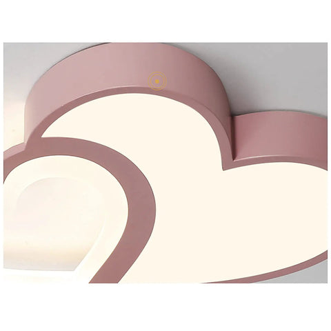 Close-up of pink Heart Shaped LED Ceiling Light For Bedroom With Remote, 35W Energy Saving Acrylic Lamp, 55cm Diameter.