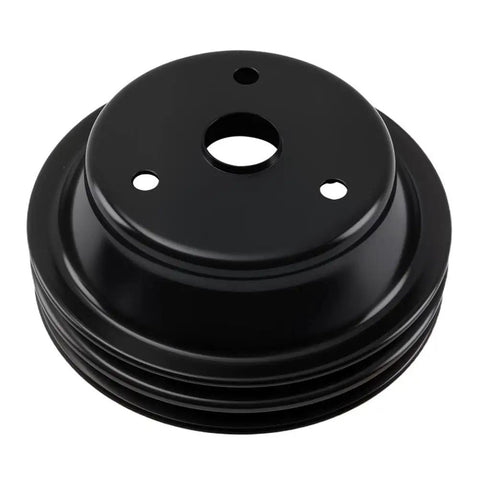 Durable Steel V Belt Water Pump Pulley With 1/2 Groove For Complete 9158-86 Kit That Slings A Heavy Load And Keeps Your Engine Running Smooth Without Any Drama. black steel water pump pulley with 1/2 groove, front view