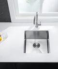 Top view of Stainless Steel Single Bowl Bar Sink With Undermount Workstation for Outdoor Kitchens And Home Bars, 17x19x9 in, installed.