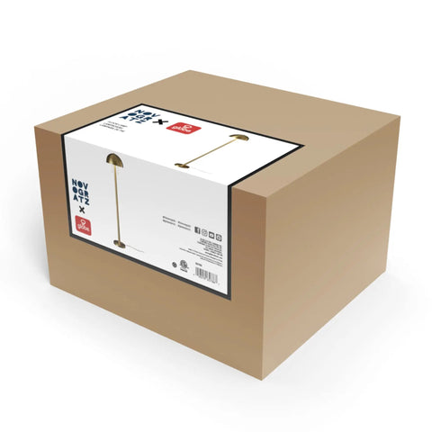 Box packaging of 60 Inch Two Light Floor Lamp in Matte Brass Finish With Dome Shades for Vintage Glam Style, E26 Base