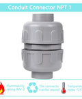 1-Inch NPT Liquid-Tight PVC Conduit Connector Double-Ended Straight 180 Degree Two-Way Fitting front view