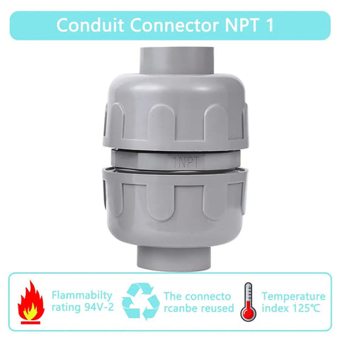 1-Inch NPT Liquid-Tight PVC Conduit Connector Double-Ended Straight 180 Degree Two-Way Fitting front view