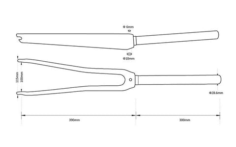 Road Bike Carbon Fork 700C Rigid Front Fork For Rim Brake V Brake 1-1/8 Inch Straight Steerer Old Length 100mm QR 9mm diagram