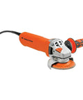 No Fuss Mini Angle Grinder With Automatic Slip Clutch And Built In Work Light Loaded With Two Hundred Fifty 4.5 Inch Zip Cut Off Wheels, close-up view.