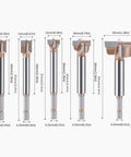 Elite Five Piece Forstner Drill Bit Set Featuring Gutsy Tungsten Carbide Tips And Heavy Duty Hex Shafts for sizes 10 to 35 mm