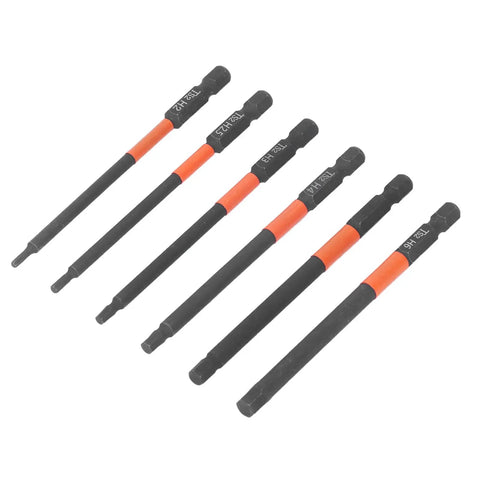 6 Piece Heavy Duty Black Impact Driver Bit Set With Mighty Magnets For 1/4 Inch Hex Shank, Tough High Carbon Steel Cross Bits Perfect For Furniture Building And Car Mechanic Repairs That Hold Tight, six bits shown