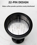 Adjustable espresso coffee tamper with 22-pin needle distributor leveler, designed for even coffee powder distribution, 58mm size.