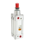 Heavy Duty Double Acting Pneumatic Cylinder Built Different For Heavy Lifting Rock Solid Aluminum Air Actuator in silver with red button