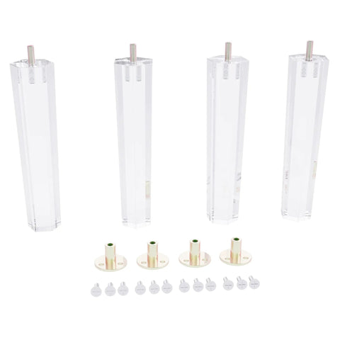 Acrylic Furniture Legs 8 Inch Hexagon Replacement Legs Set Of 4 for coffee and end tables with mounting hardware included