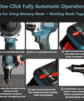 Heavy Duty Cordless Nutsert Gun With 26V Massive Juice Tank No Air Compressor Drama showing automatic operation steps.