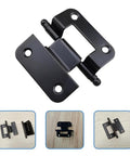 Cabinet hinge, front view, black metal, 10-pack for residential cupboards and modern doors.