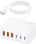 6 In 1 USB Charging Station For Multiple Devices, 100W Fast Charging Hub With Type C And USB A Ports, Desk Organizer Power Strip