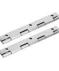 Two stainless steel continuous piano hinges for cabinets, doors, and boats.