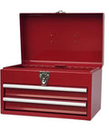 Portable 14 Inch 2 Drawer Metal Tool Chest With Ball Bearing Drawer Slides Steel Tool Storage Box Organizer Red Finish Lockable Latch Padlock Compatible Non Slip Drawer Liners Tough As Nails